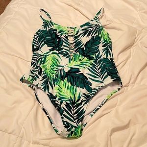 Vibrant palm leaf one piece bathing suit